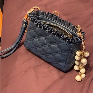 Navy blue mini purse with metal chain